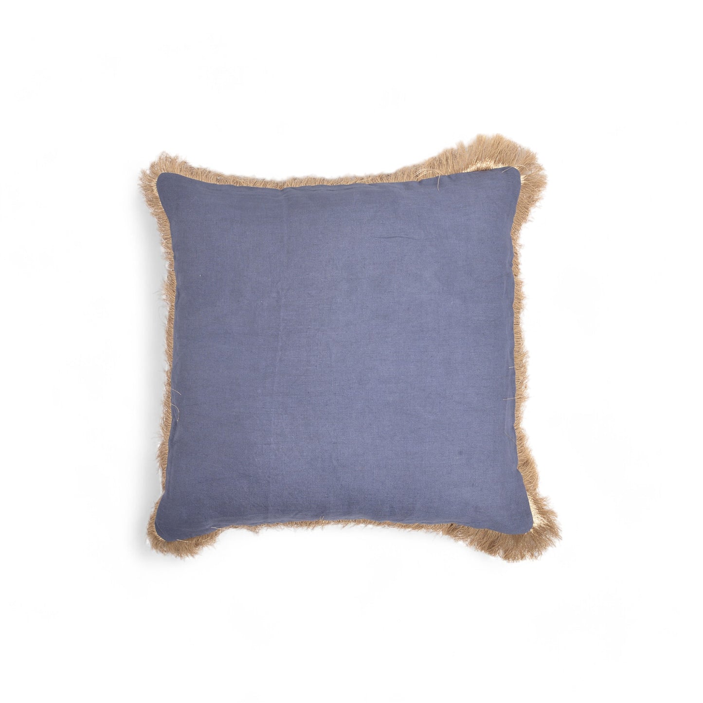 Solid Navy Cotton Linen Cushion Cover With Fringed Border