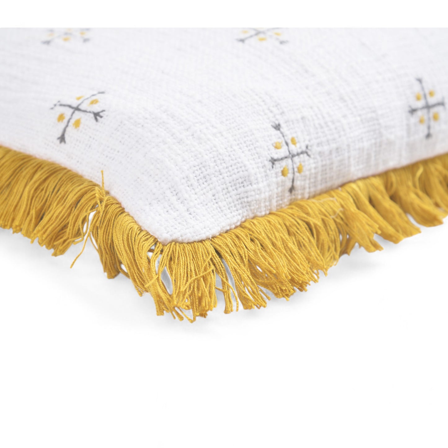 Embroidered Cotton Fringed Lumbar Cushion Cover