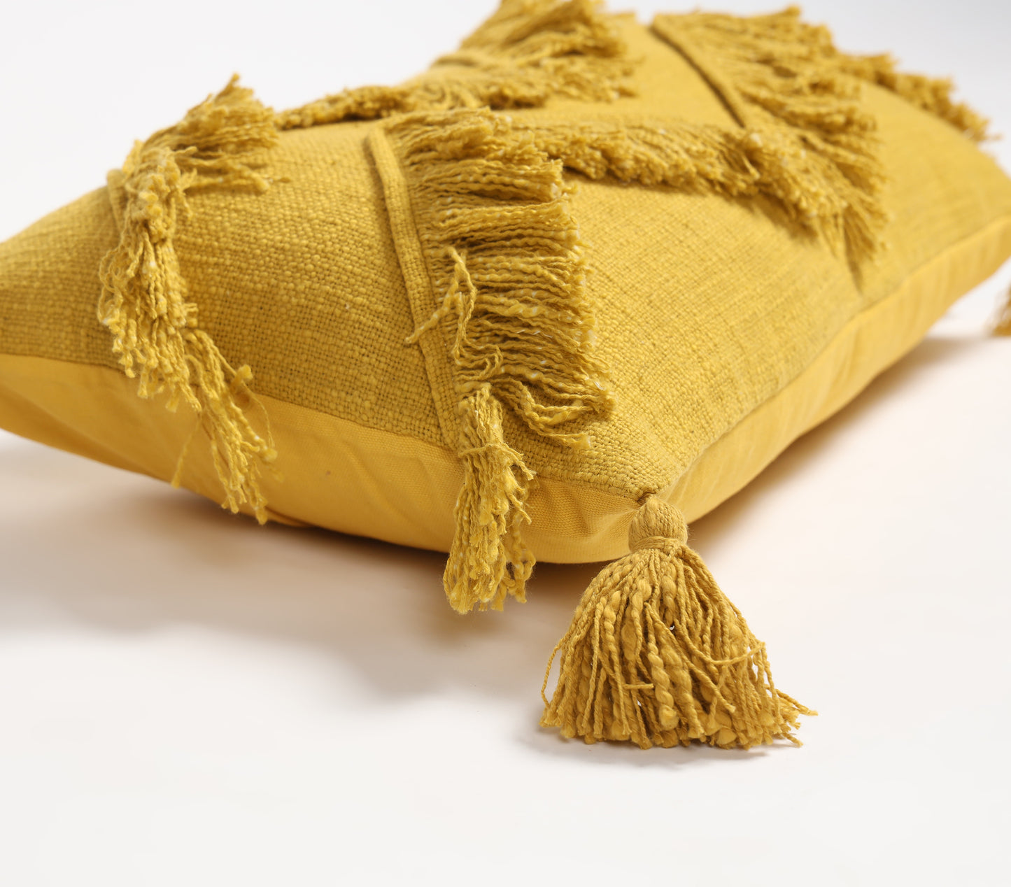 Hand Woven Cotton Chevron Fringed &Tasseled Lumbar Cushion Cover