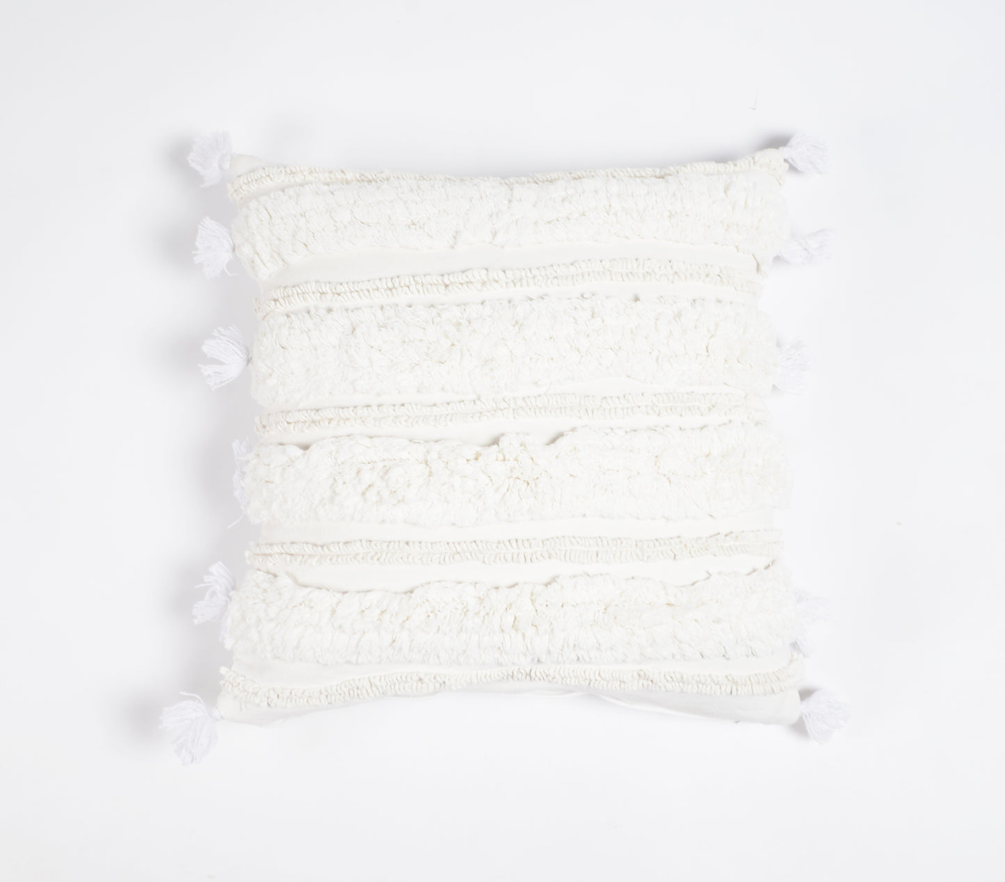 Hand Tufted Cotton Cushion Cover With Frayed Tassels