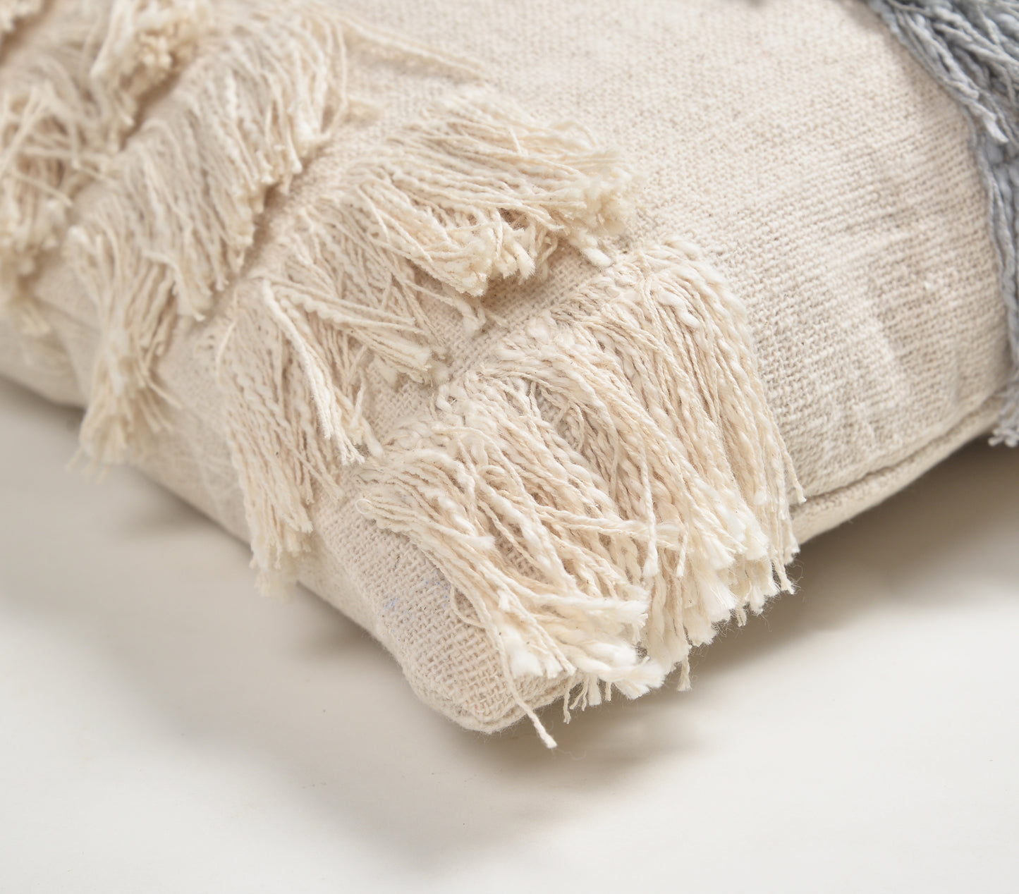 Handwoven Fringed Neutral Handloom Cotton Cushion Cover
