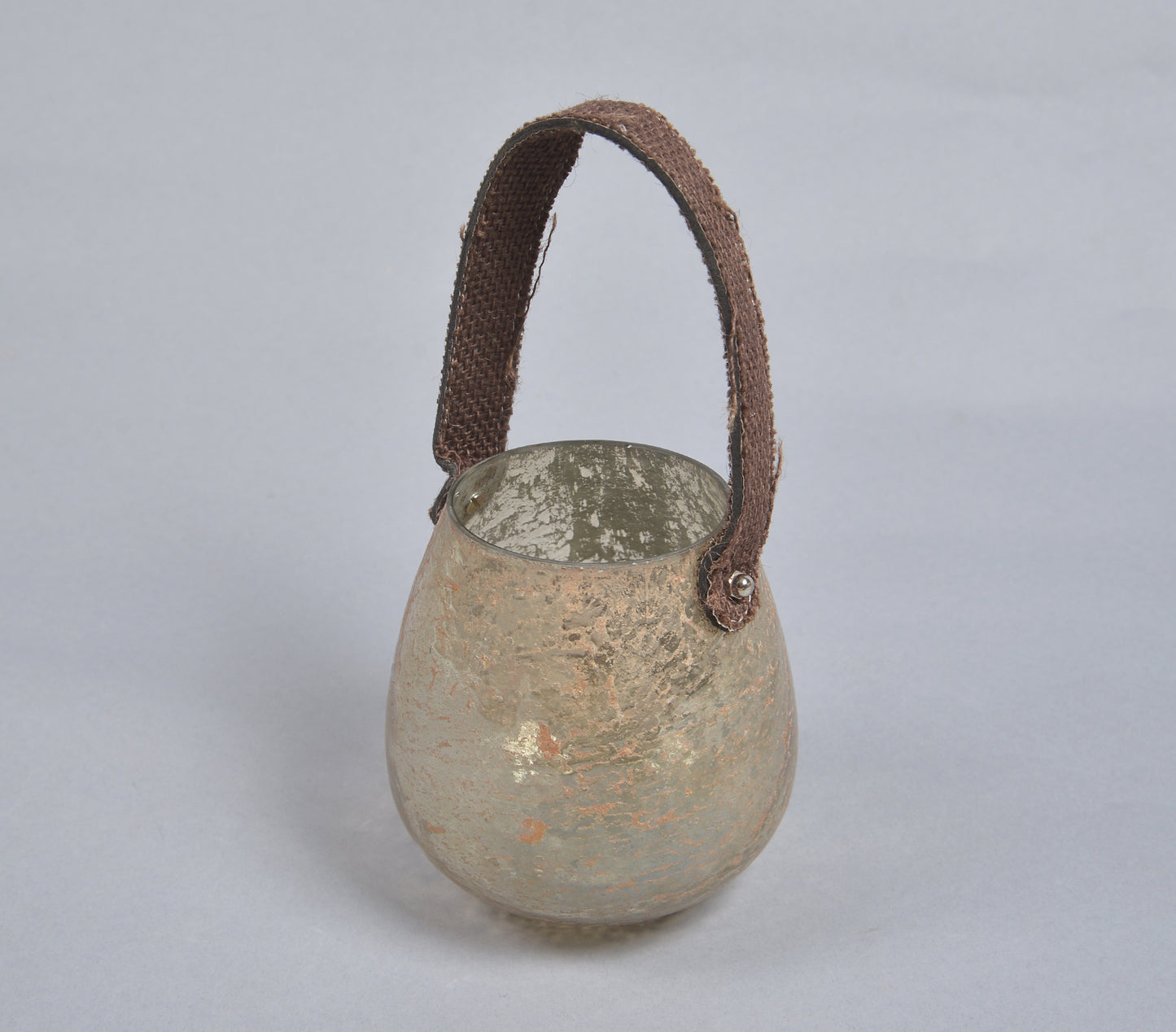 Handmade Mercury Glass Votive with Leather Handle
