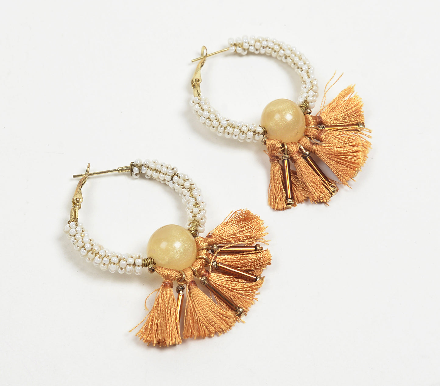 Honey Tasseled & Beaded Hoop Earrings
