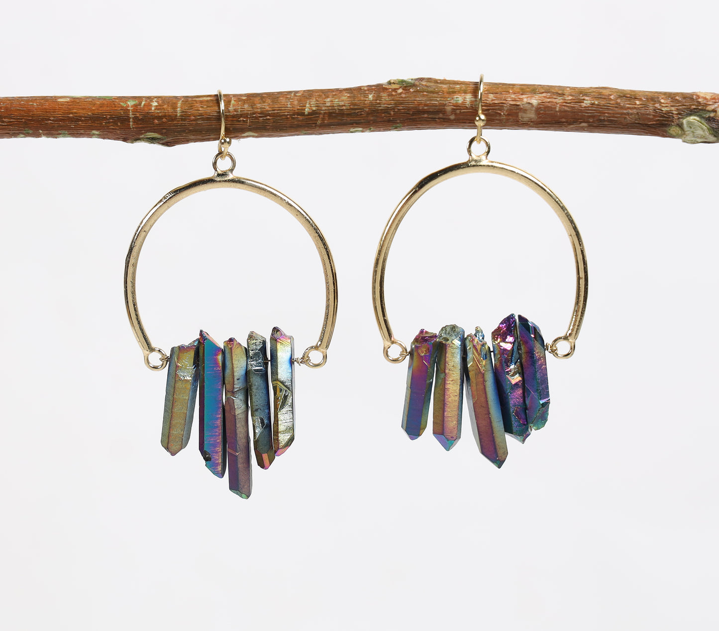 Recycled Brass & Natural Stone Chips Pendant Earrings