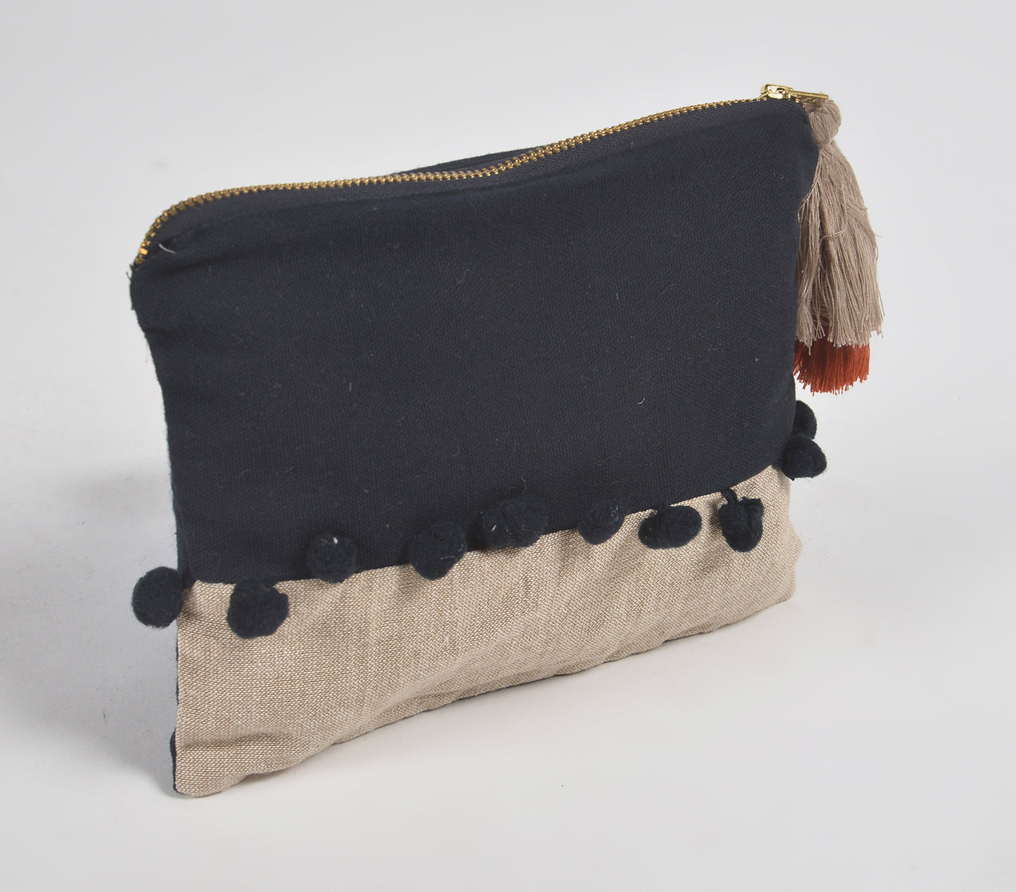 Handmade Colorblock Monotone Embroidered Travel Pouch