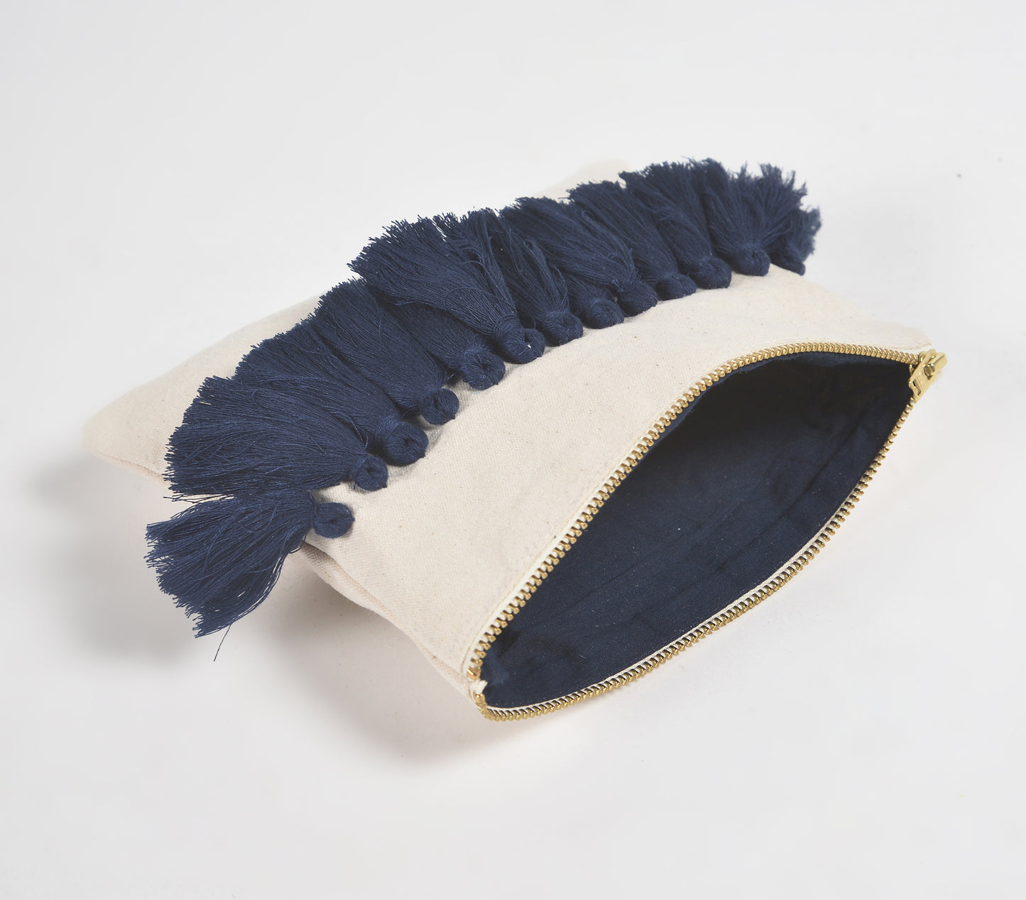 Handmade Navy Tasseled Quilted Travel Pouch