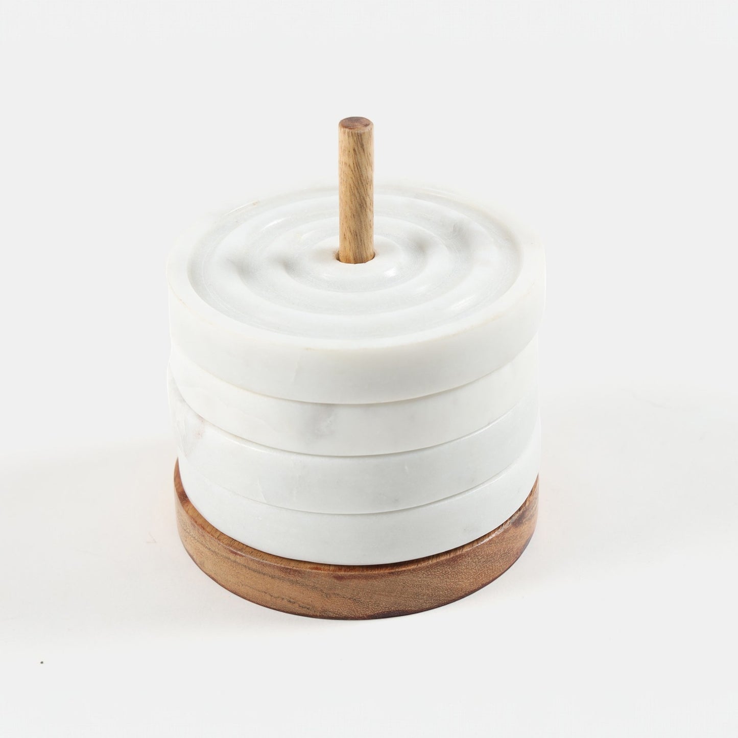 Turned Marble & Wood Coasters and Stand (set of 4)
