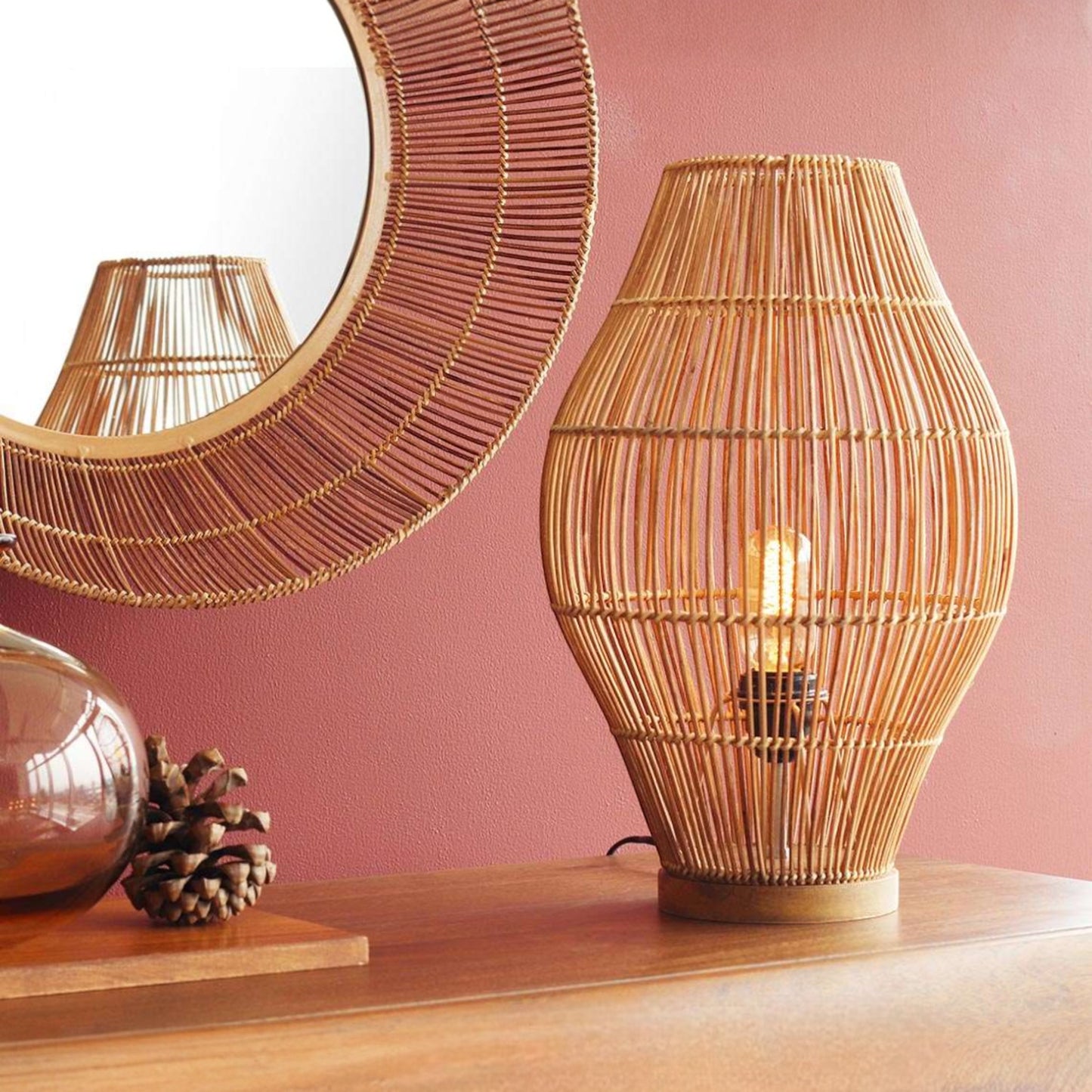 Hand Cut Cane Kaya Table Lamp