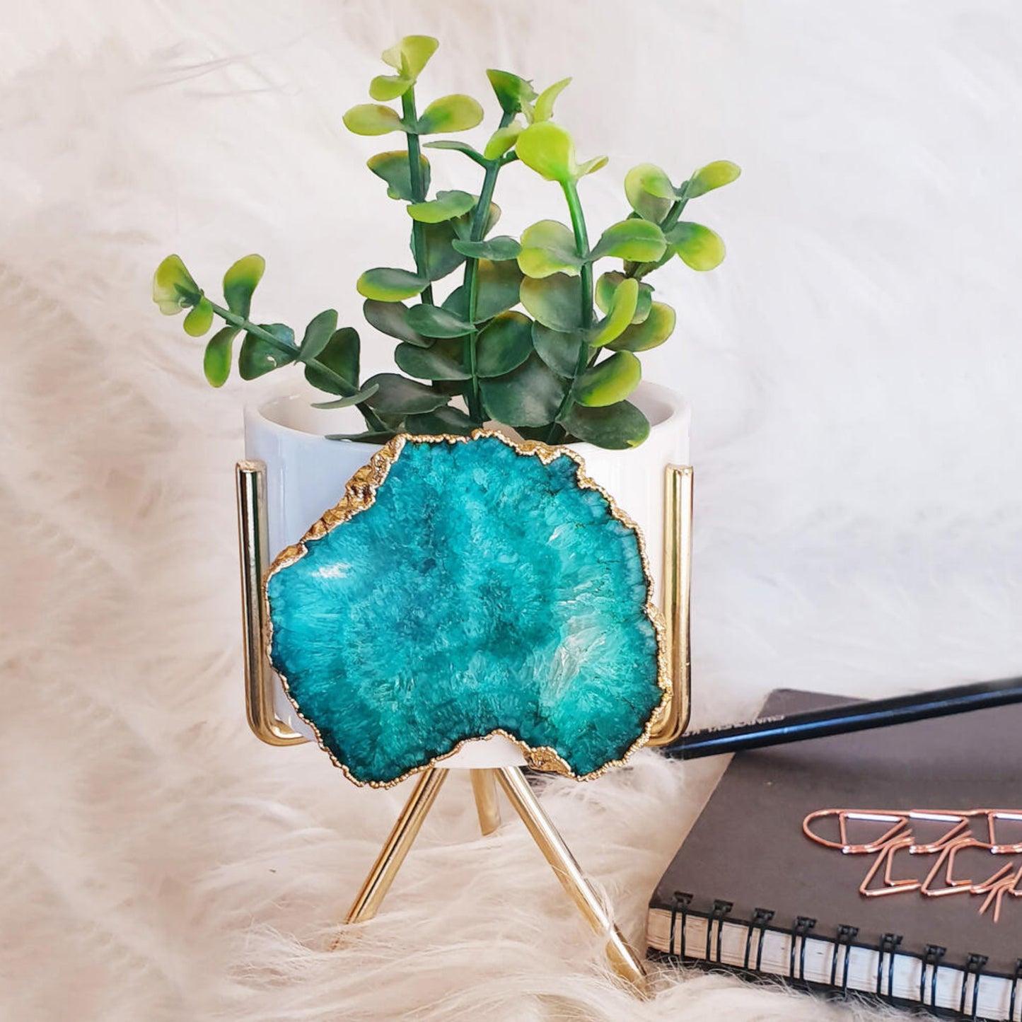 Handcut Green Agate Gem Therapy Planter