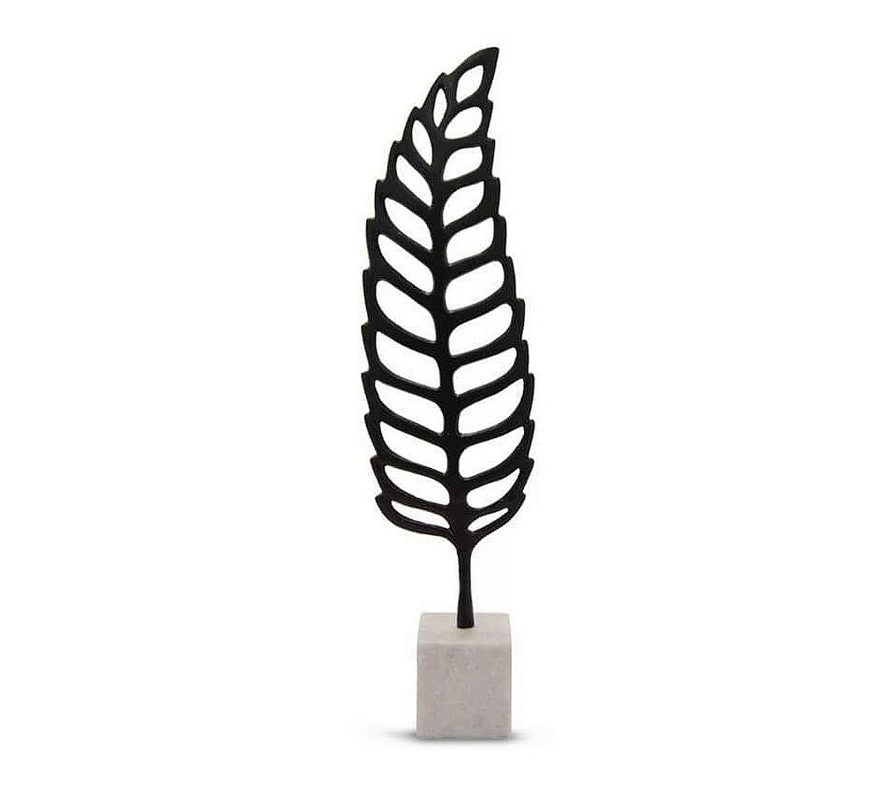 Metal Cast Leaf Sculpture On Marble Base