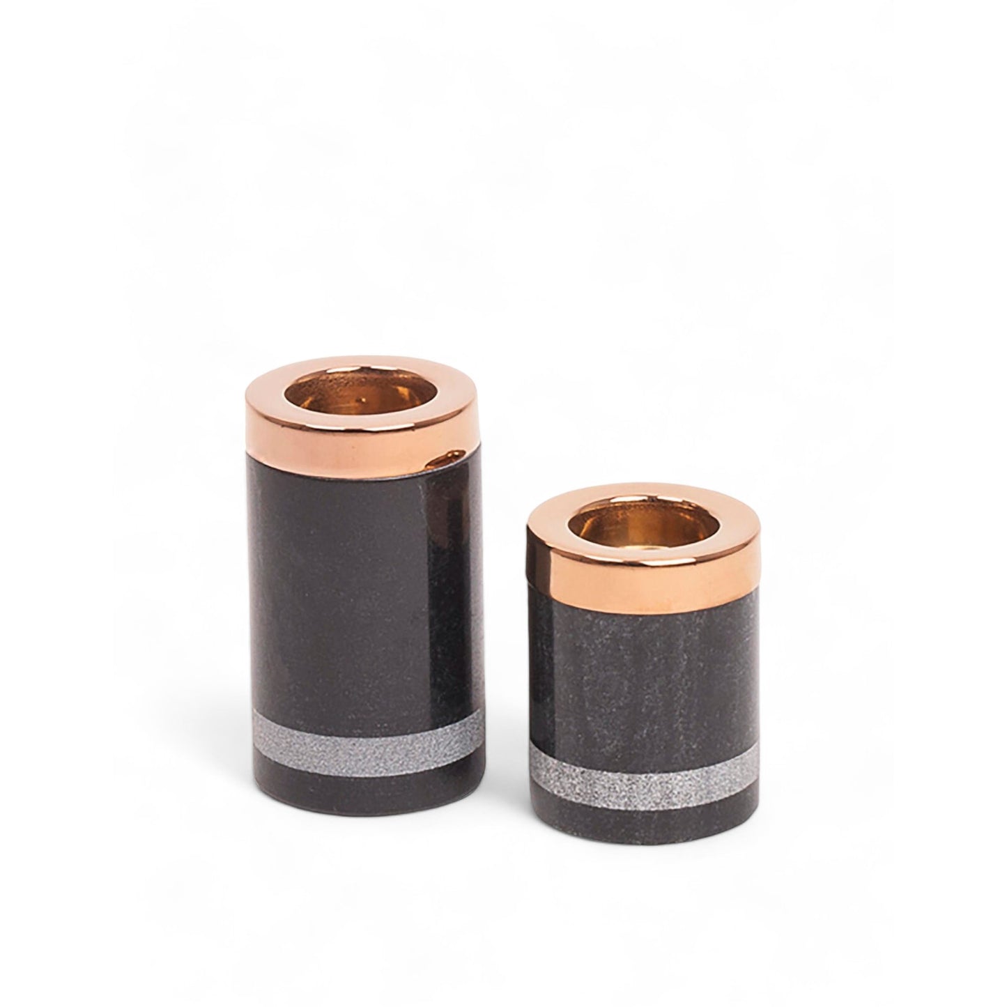 Stone-Turned Brass & Black Marble Tealight Holders (set of 2)