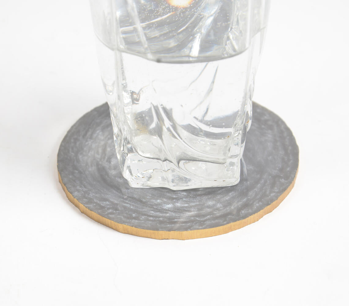 Handmade Sparkly Charcoal Resin Coasters With Golden Rim (Set of 4)