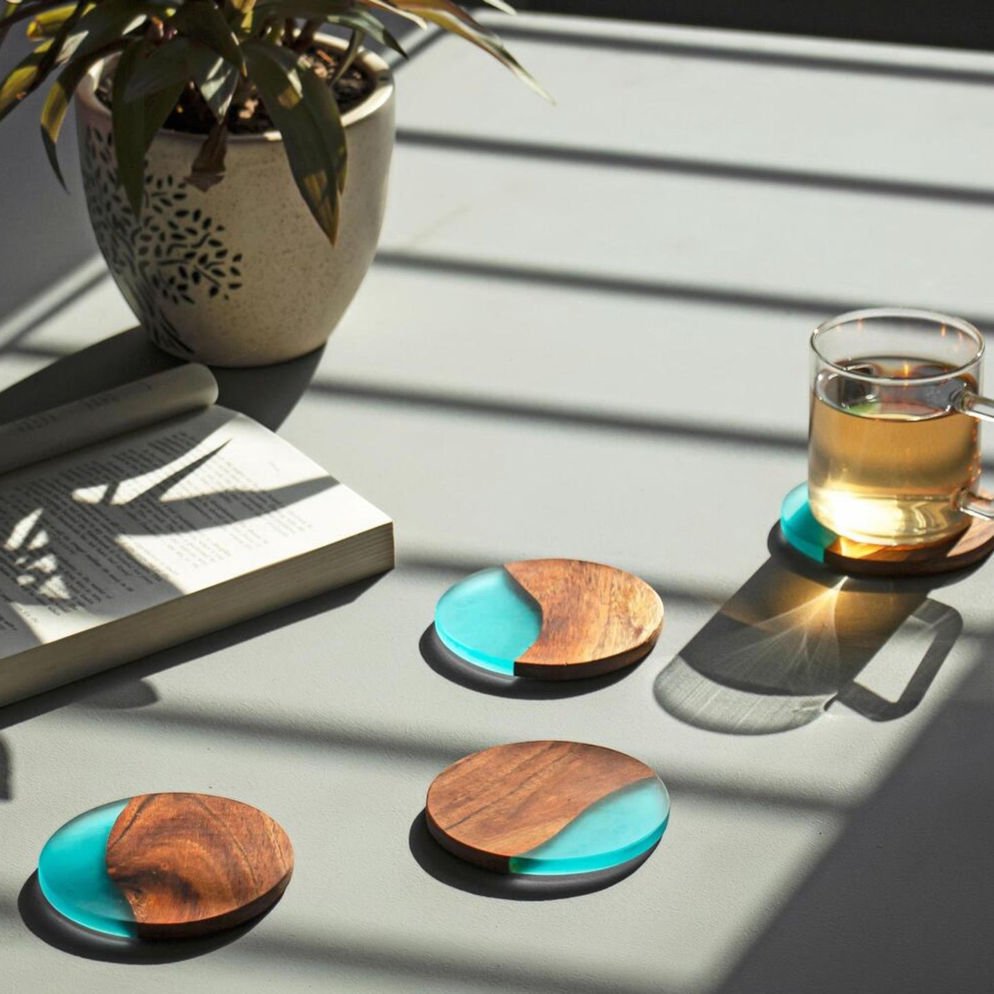 Luxury feast acacia wood coasters (set of 4)