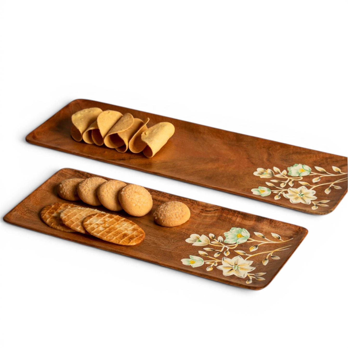 Hand Painted Wooden Floral Platters (Set of 2)
