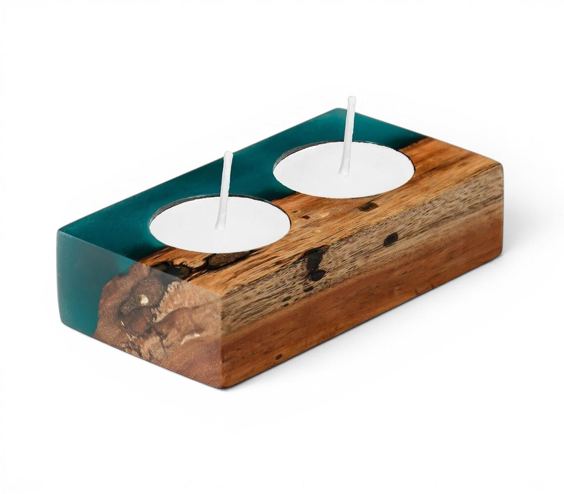 Sleek Handmade Acacia Wood Tea Light Holder