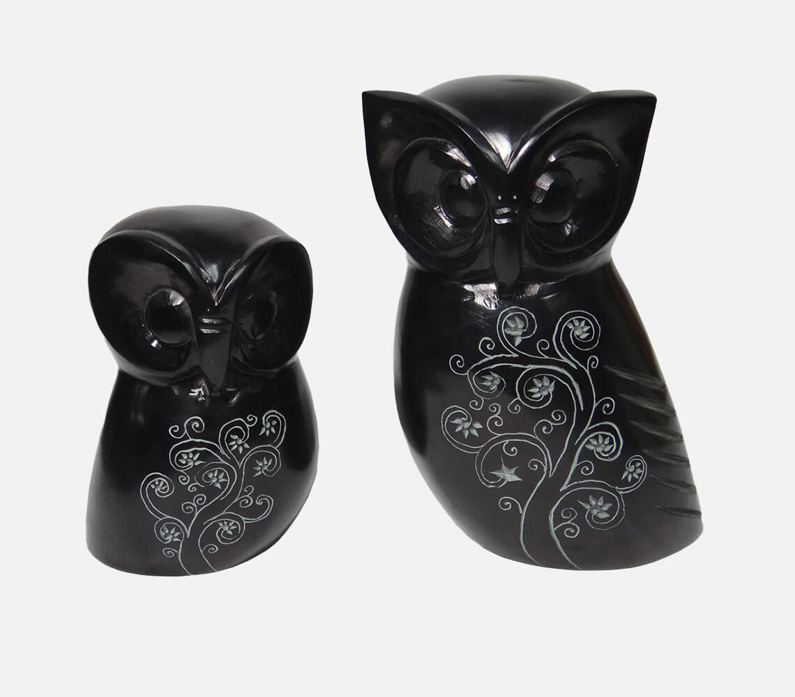 Hand Carved Stone Black Owl Bookends (pair)