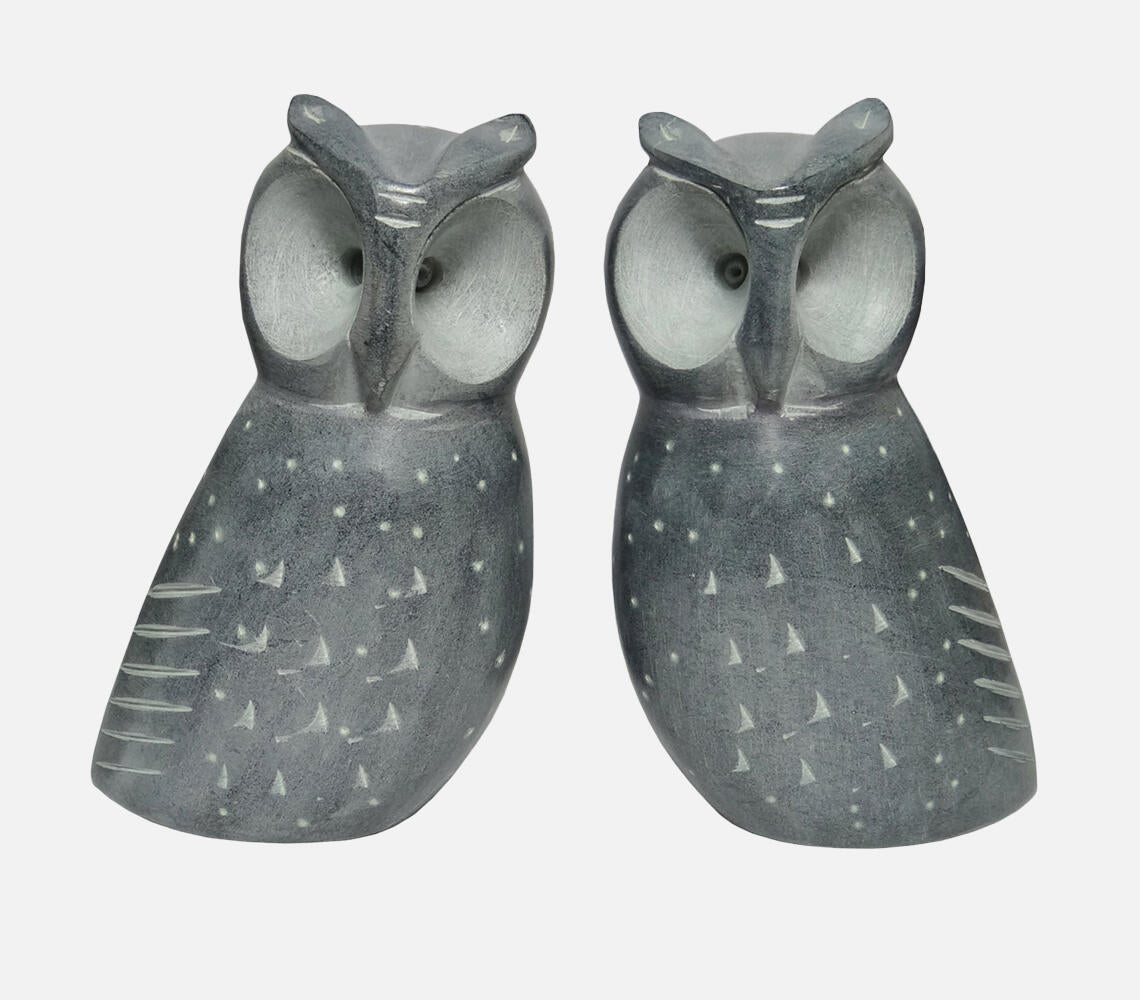 Hand-Carved Stone Grey Owl Bookends (pair)