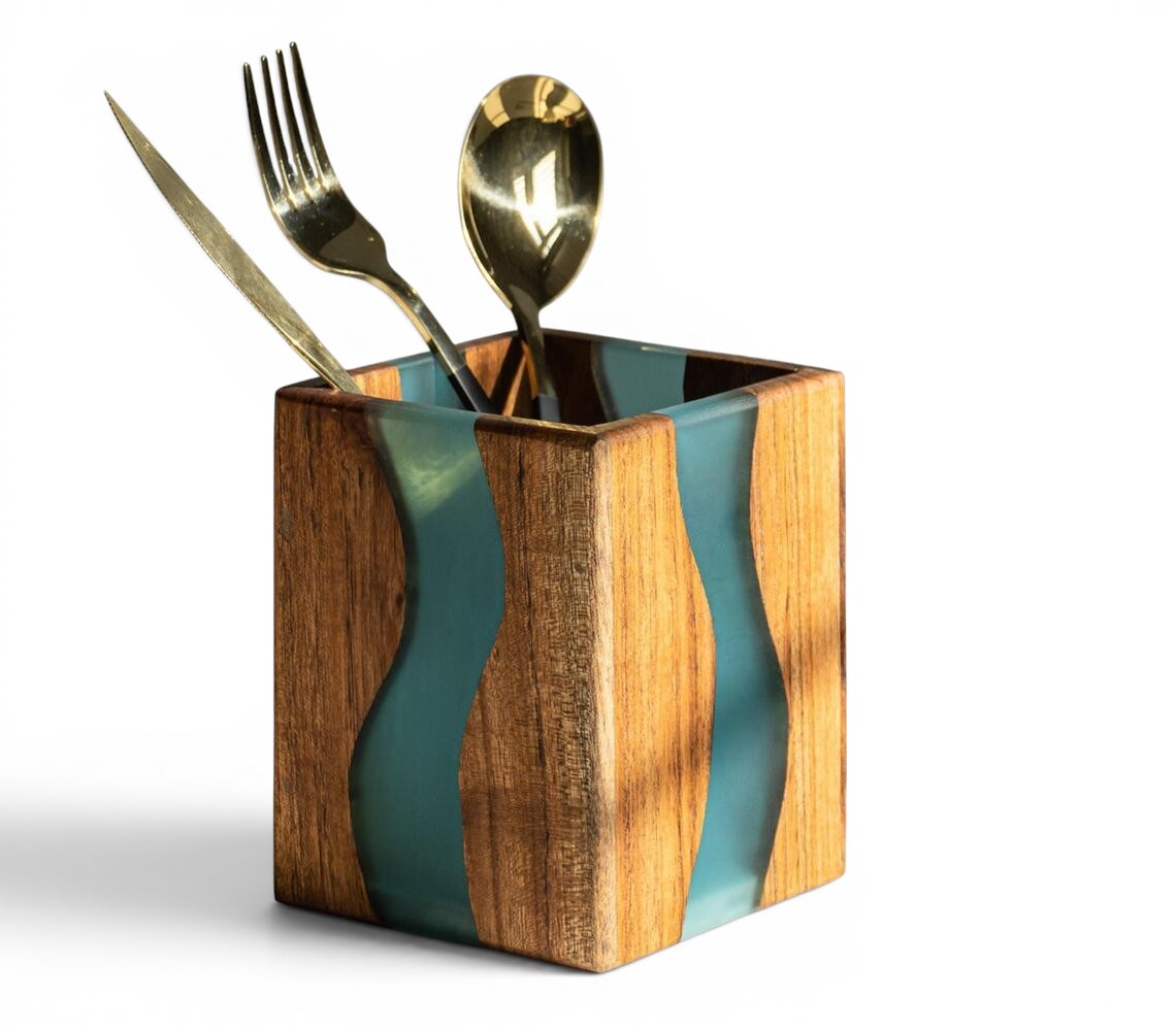 Luxury Feast Live Edge Acacia Wood Cutlery Holder