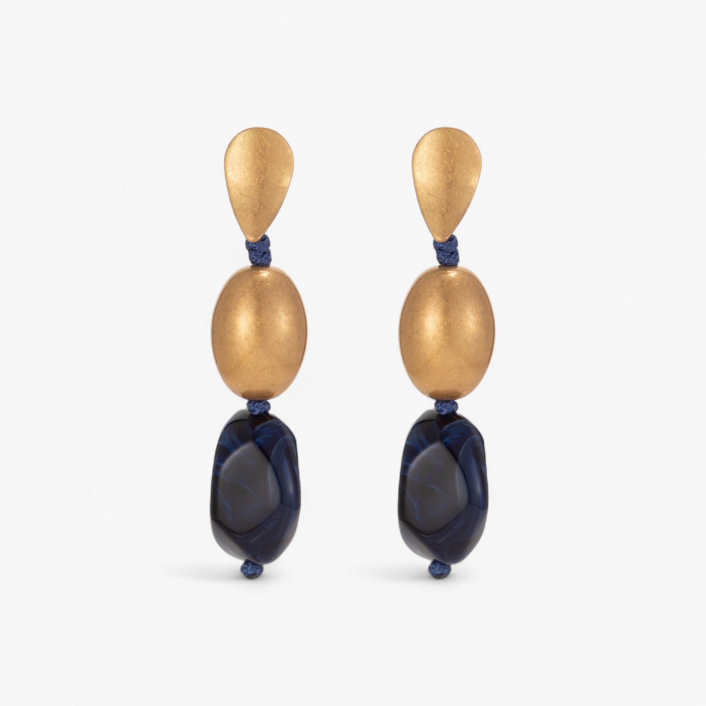 18K Gold-Plated & Navy Bead Drop Earrings