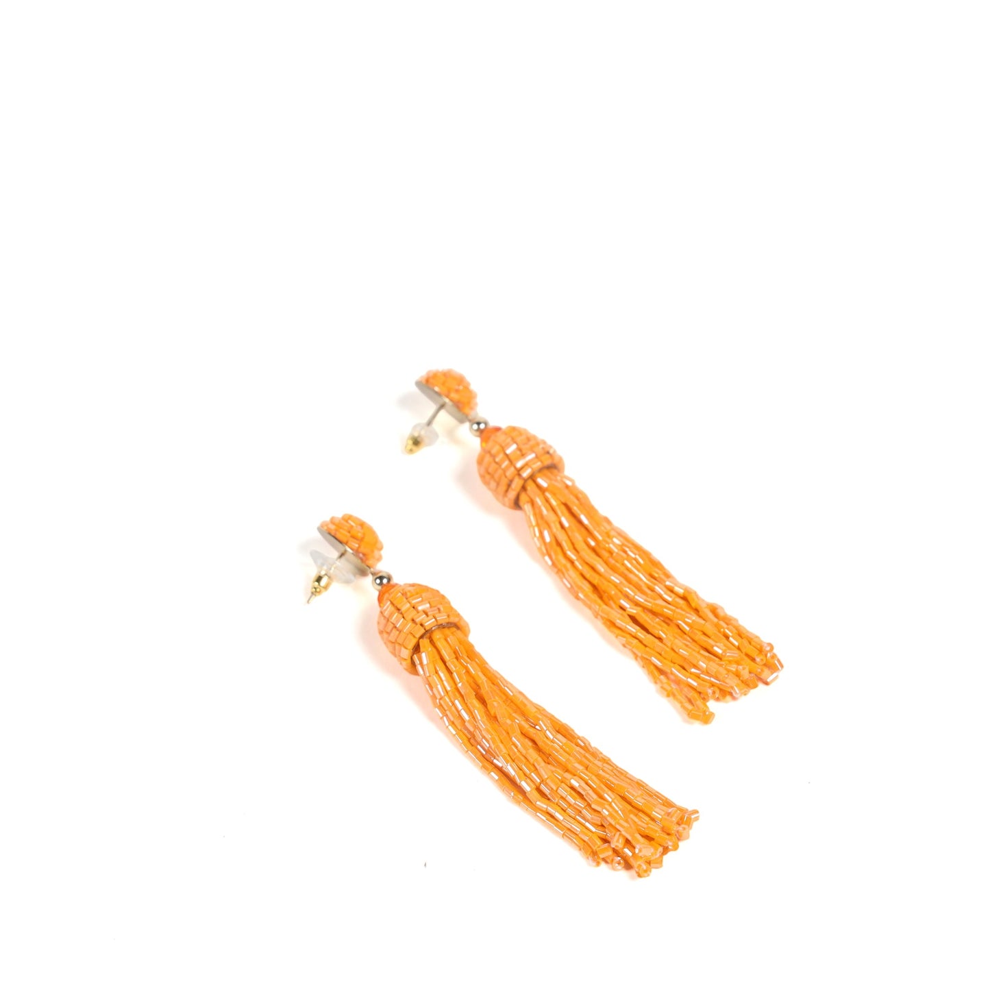 Golden-Orange Beaded Tassel Earrings