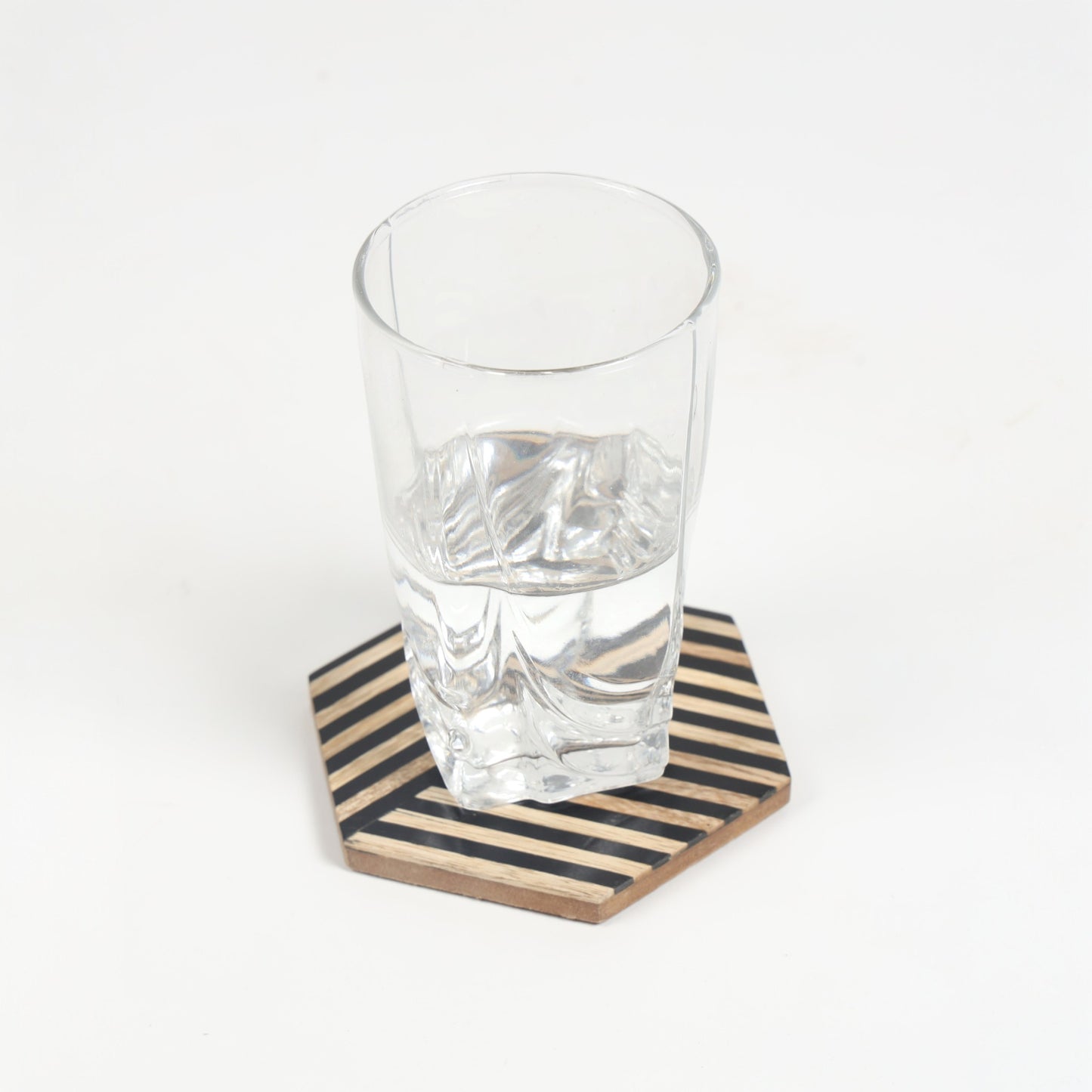Hexagonal Striped Wood and Resin Coasters