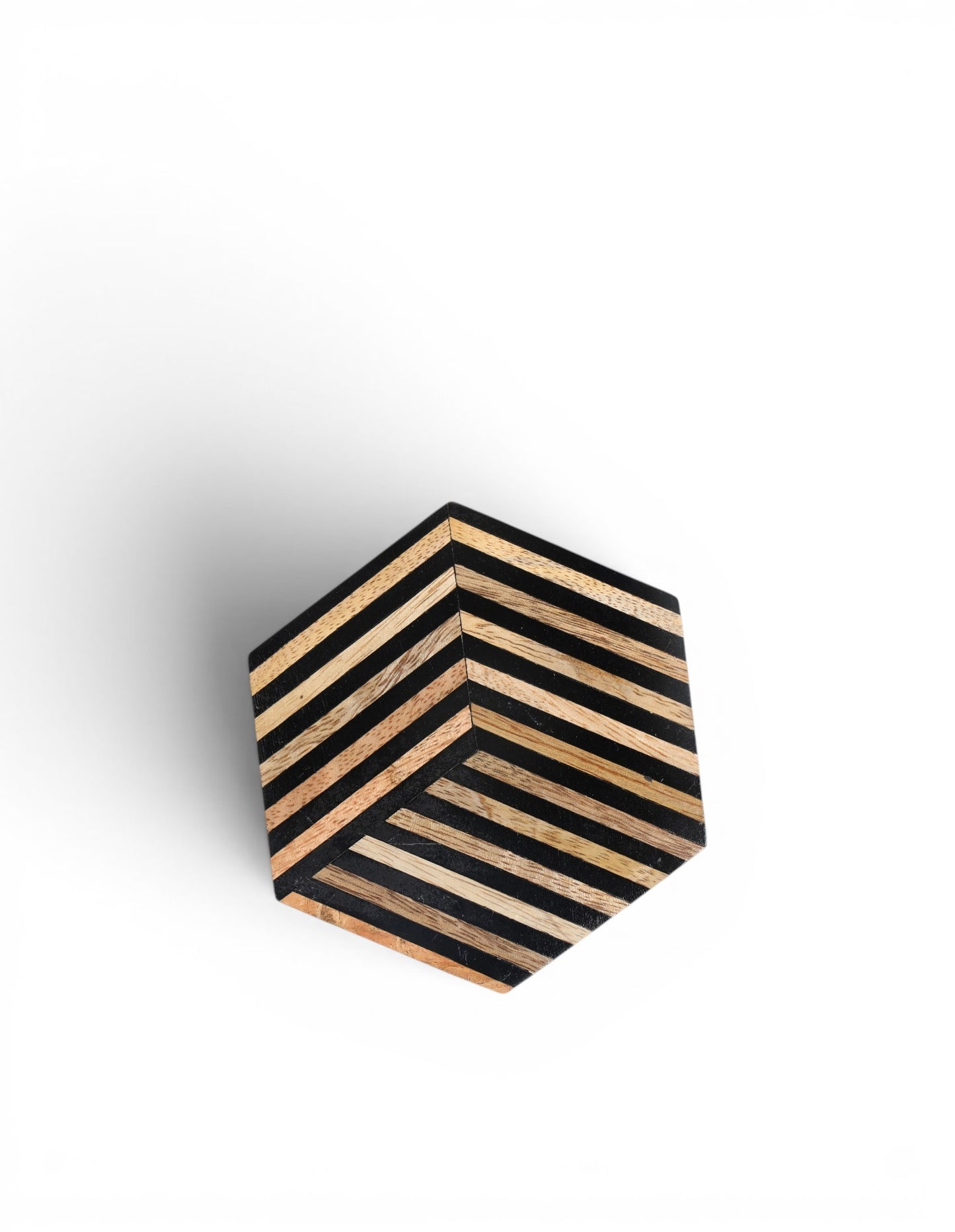 Hexagonal Striped Wood and Resin Coasters