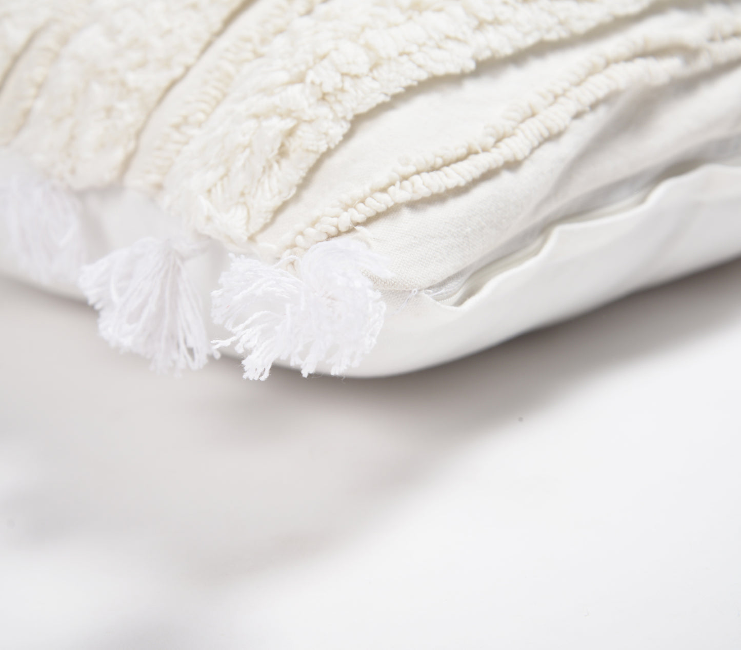 Hand Tufted Cotton Cushion Cover With Frayed Tassels
