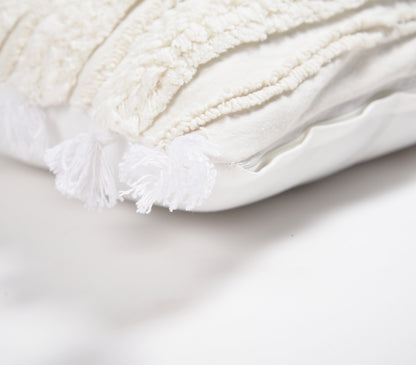 Hand Tufted Cotton Cushion Cover With Frayed Tassels