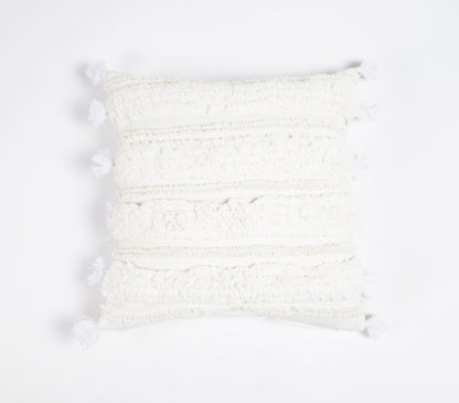 Hand Tufted Cotton Cushion Cover With Frayed Tassels