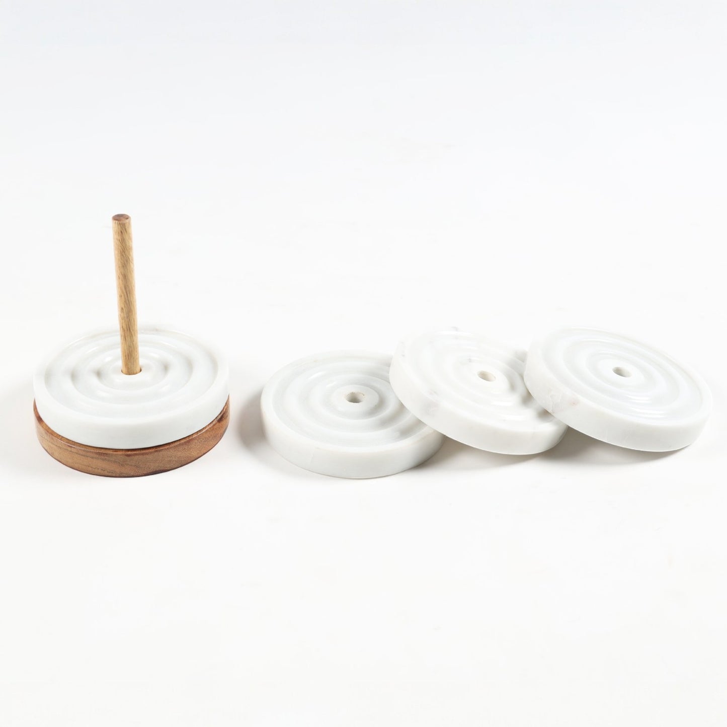 Turned Marble & Wood Coasters and Stand (set of 4)