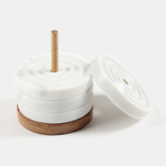 Turned Marble & Wood Coasters and Stand (set of 4)