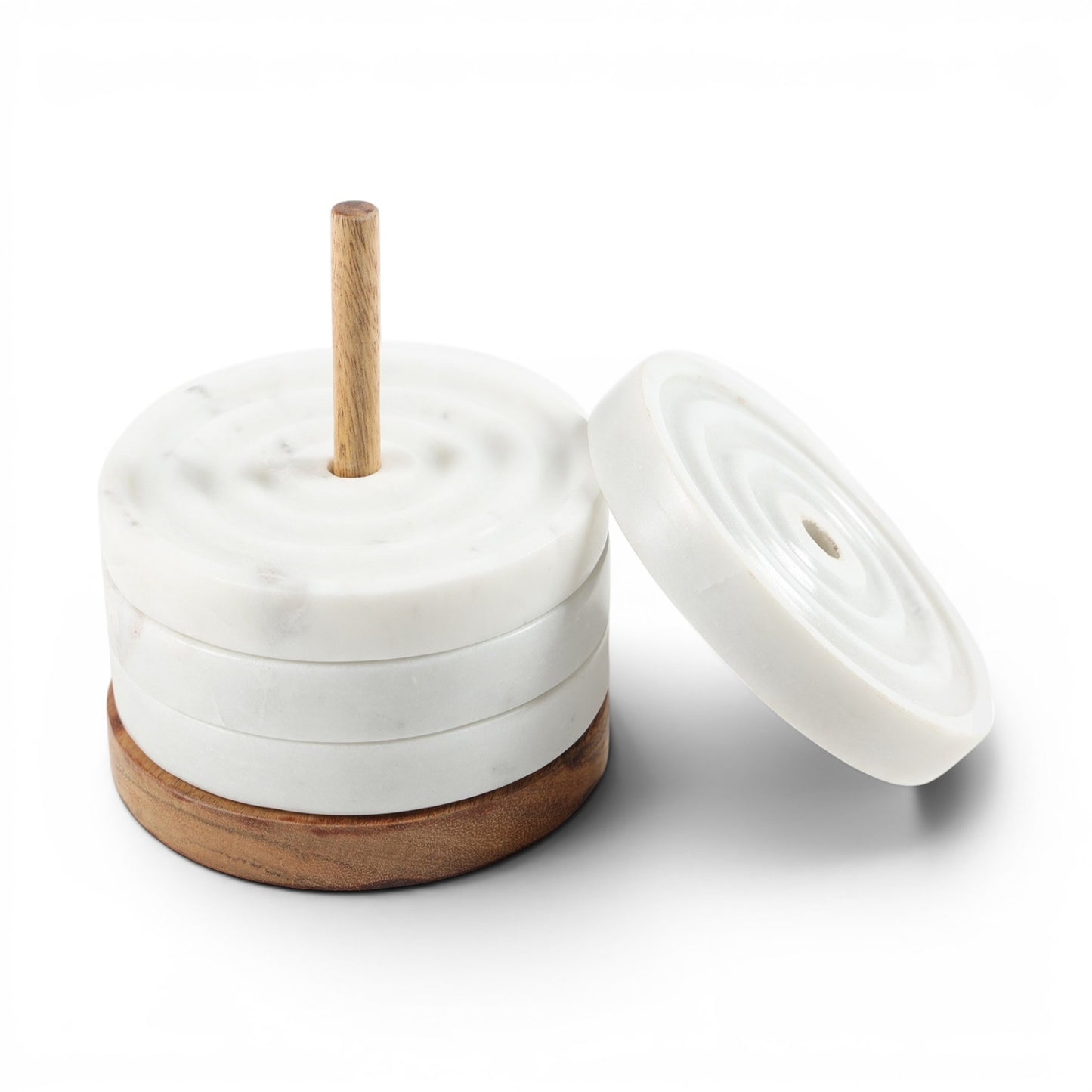 Turned Marble & Wood Coasters and Stand (set of 4)