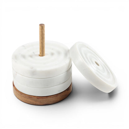 Turned Marble & Wood Coasters and Stand (set of 4)