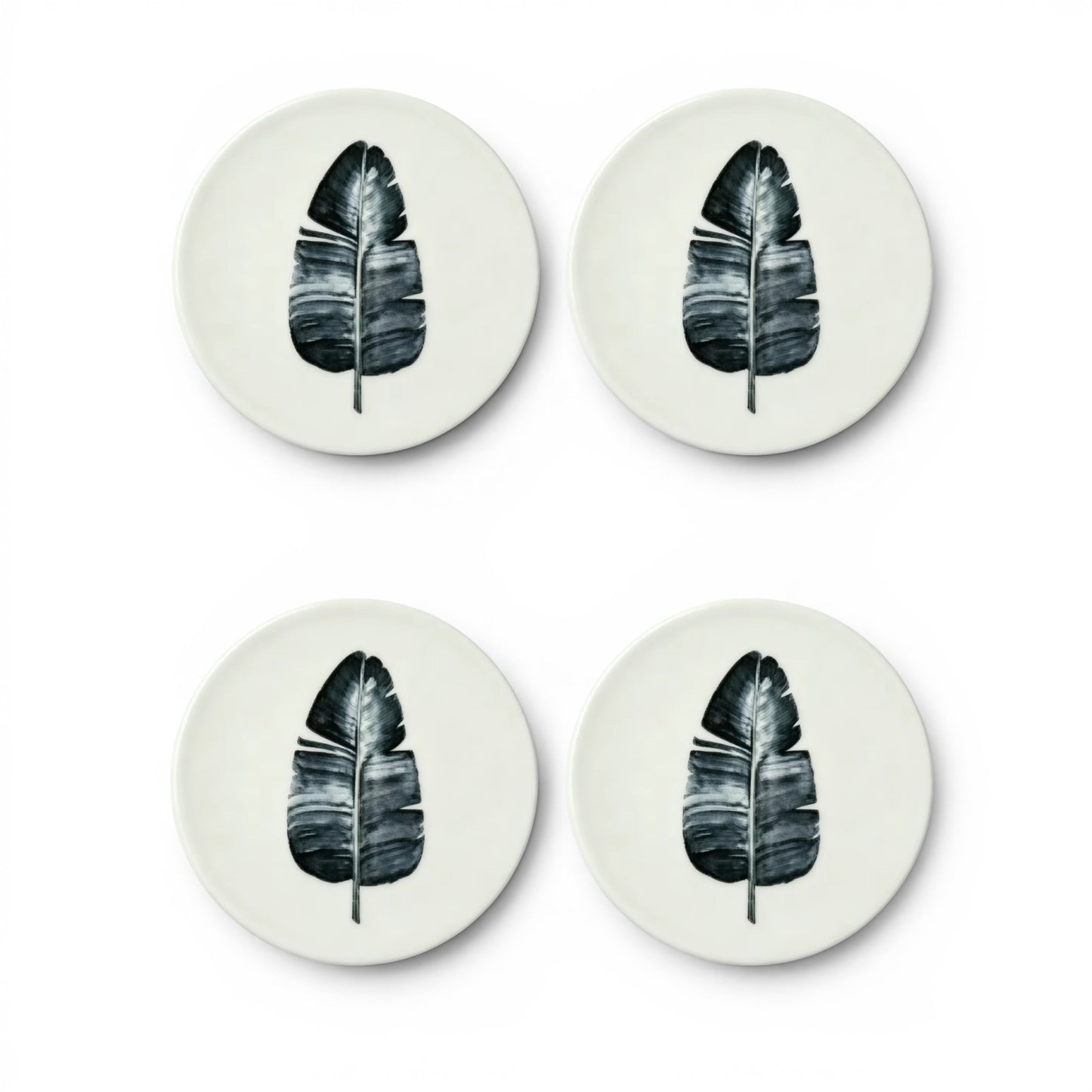 Minimalist Botanical Ceramic Coaster Set – Set of 4 Round Coasters (4" x 4")