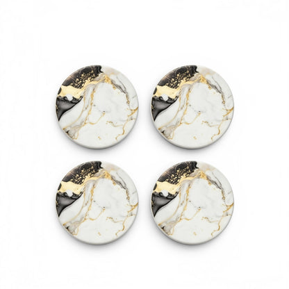 Set of 4 Black & Gold Marble Design Ceramic Coasters – with Cork Backing