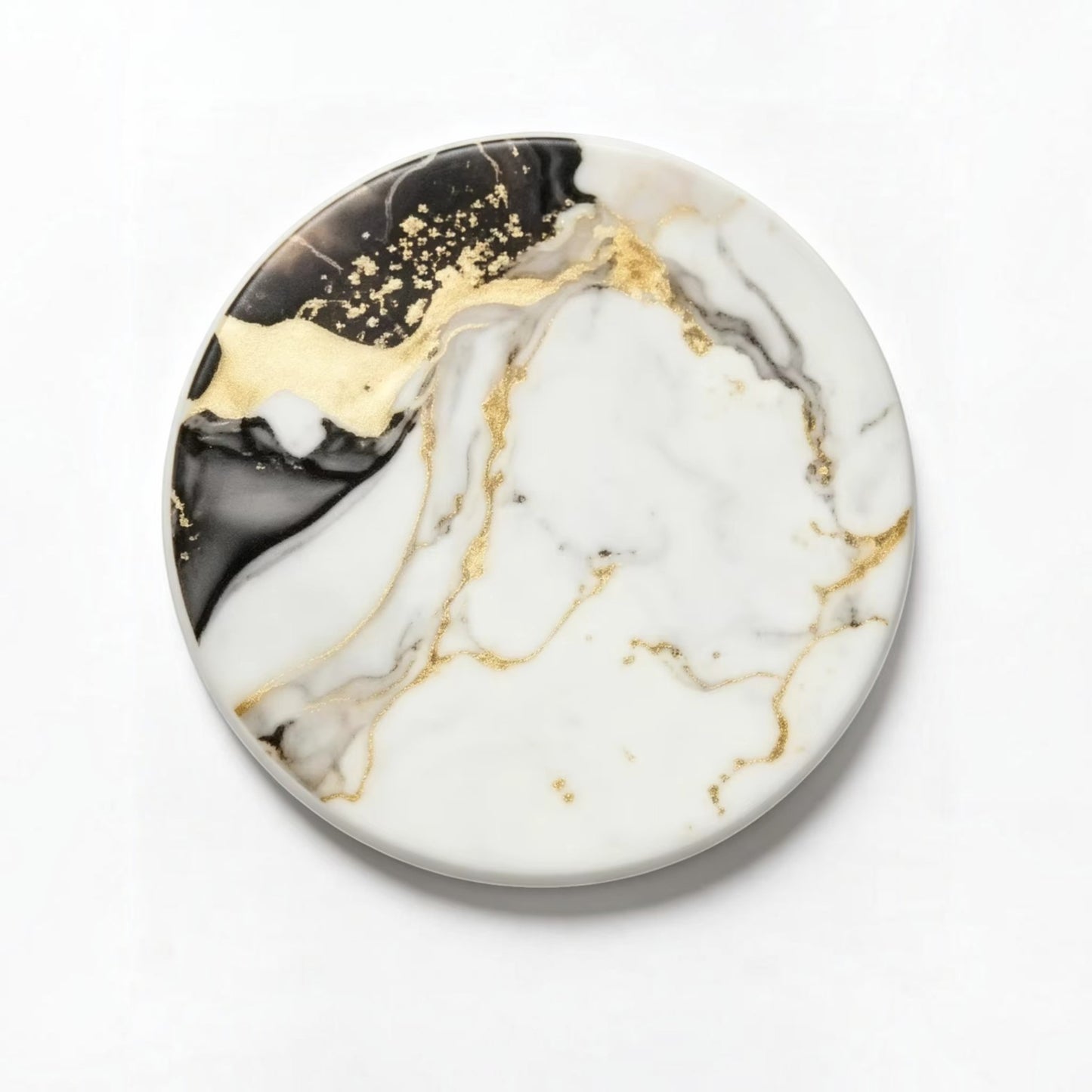 Set of 4 Black & Gold Marble Design Ceramic Coasters – with Cork Backing