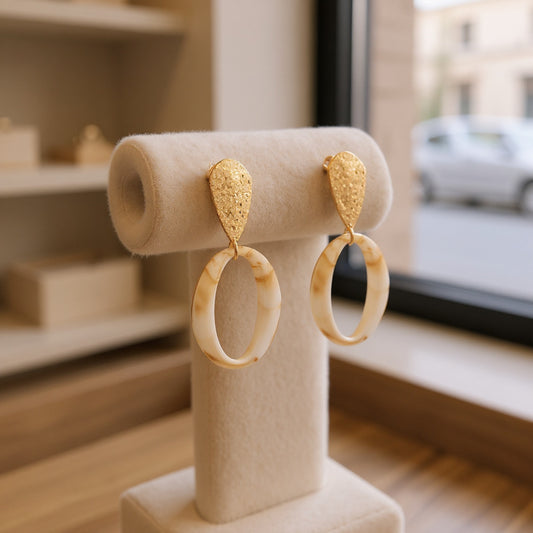 Gold & Marble-Effect Resin Hoop Drop Earrings