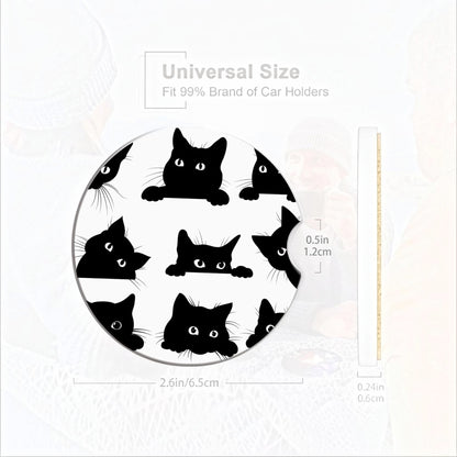 Set of 4 Black Cat Ceramic Coasters – Playful Cat Design with Cork Backing