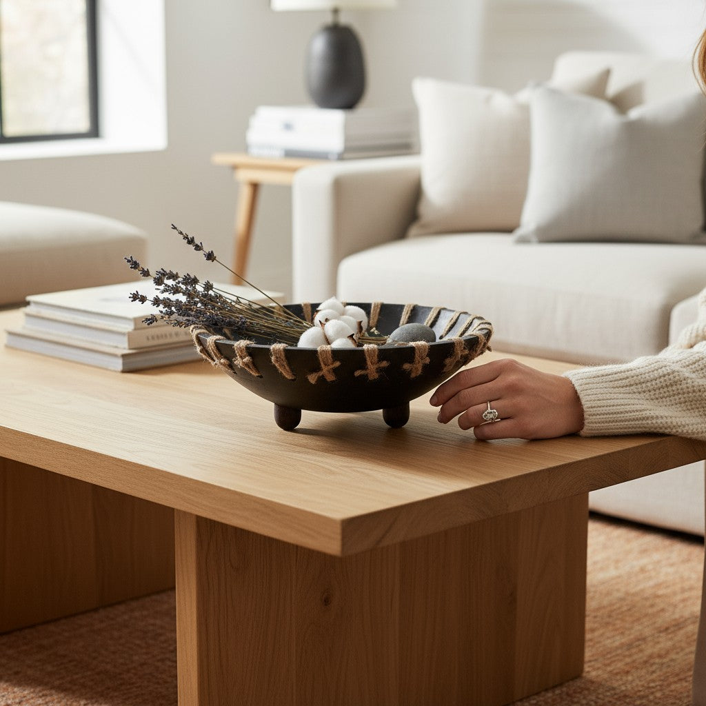 Artisan-Crafted Mango Wood Bowl with Jute Rope Weaving