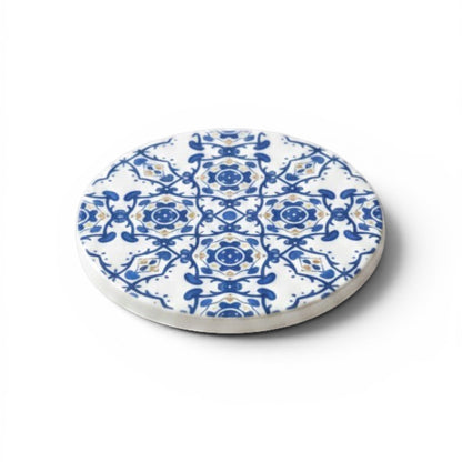 Set of 4 Blue Mediterranean Ceramic Coasters – Portuguese Tile Design with Cork Backing
