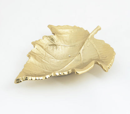 Gold Toned Autumn Leaf Shaped Aluminium Dish