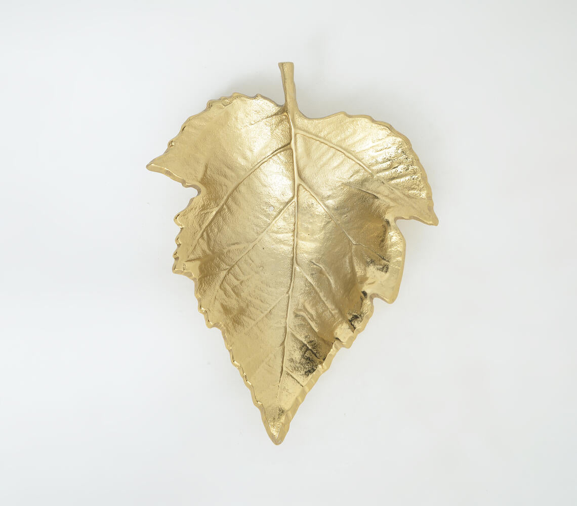 Gold Toned Autumn Leaf Shaped Aluminium Dish