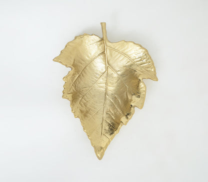 Gold Toned Autumn Leaf Shaped Aluminium Dish