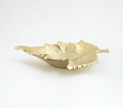 Gold Toned Autumn Leaf Shaped Aluminium Dish