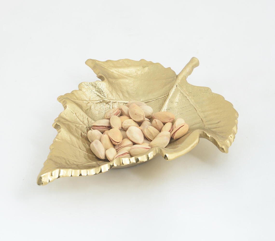 Gold Toned Autumn Leaf Shaped Aluminium Dish