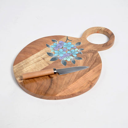Acacia Wood Chopping Board with Hand Painted Violets