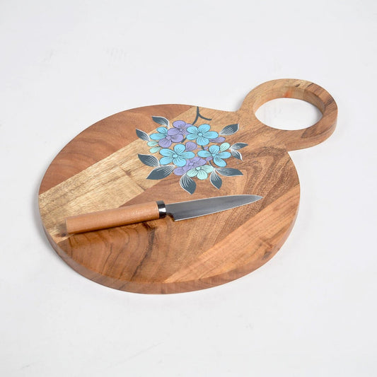 Acacia Wood Chopping Board with Hand Painted Violets
