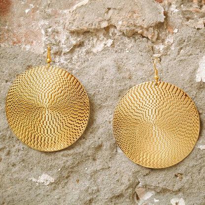 Gold-toned Embossed Metal Disc Dangle Earrings