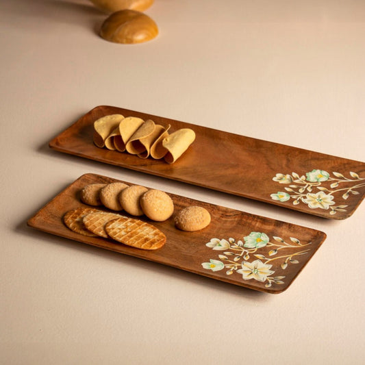Hand Painted Wooden Floral Platters (Set of 2)