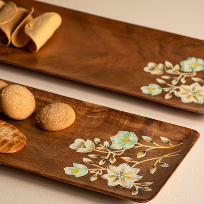 Hand Painted Wooden Floral Platters (Set of 2)